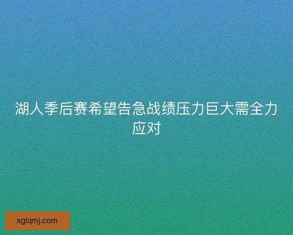 湖人季后赛希望告急战绩压力巨大需全力应对